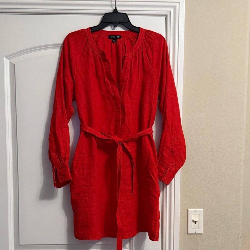 NWOT J. Crew Vibrant Red Long Sleeve Dress